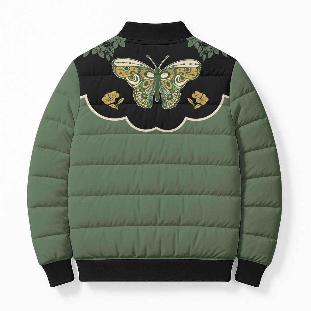 Retro Butterfly Bomber Puffer Jacket Western Yoke Style - Wonder Print Shop