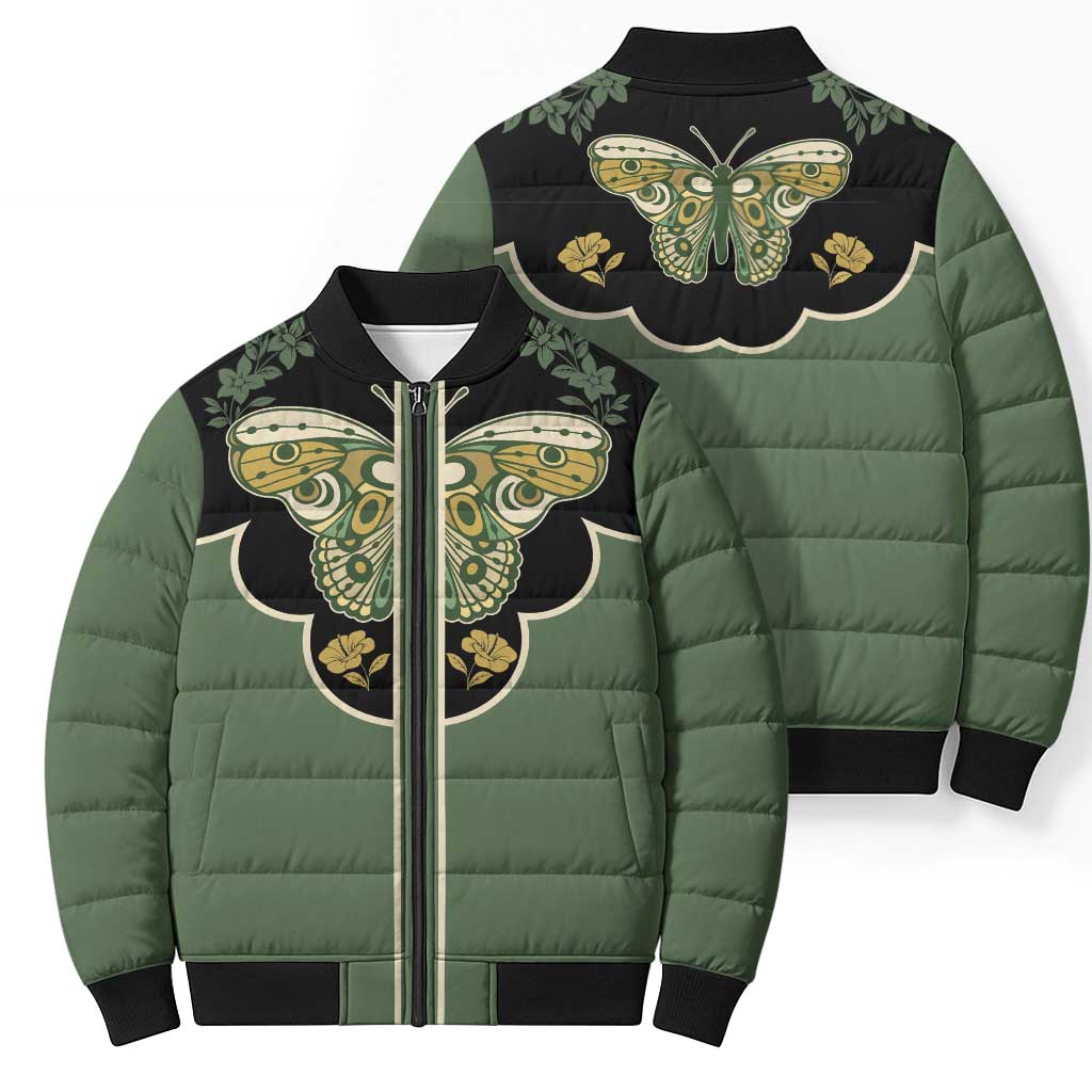 Retro Butterfly Bomber Puffer Jacket Western Yoke Style - Wonder Print Shop
