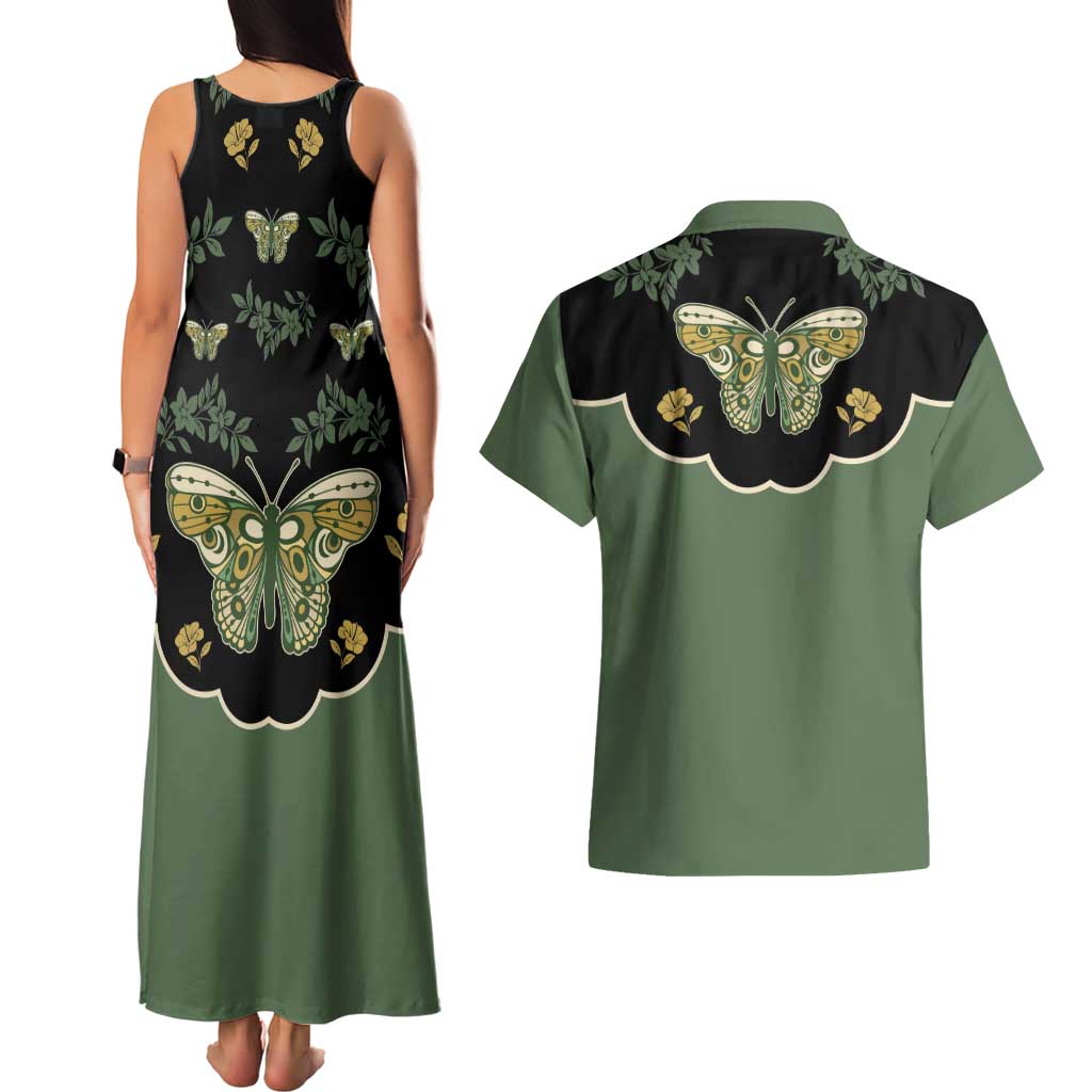 Retro Butterfly Couples Matching Tank Maxi Dress and Hawaiian Shirt Western Yoke Style - Wonder Print Shop