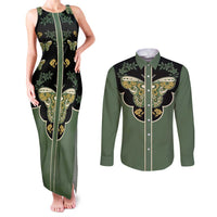 Retro Butterfly Couples Matching Tank Maxi Dress and Long Sleeve Button Shirt Western Yoke Style - Wonder Print Shop