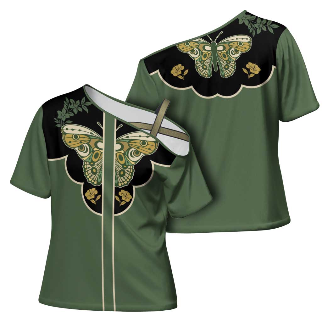 Retro Butterfly Cross Shoulder Shirt Western Yoke Style - Wonder Print Shop