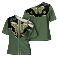 Retro Butterfly Cross Shoulder Shirt Western Yoke Style - Wonder Print Shop