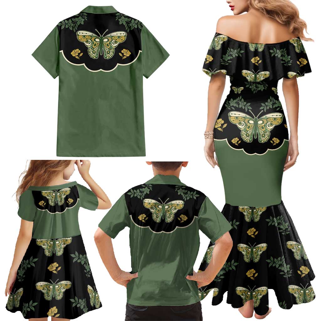 Retro Butterfly Family Matching Mermaid Dress and Hawaiian Shirt Western Yoke Style - Wonder Print Shop