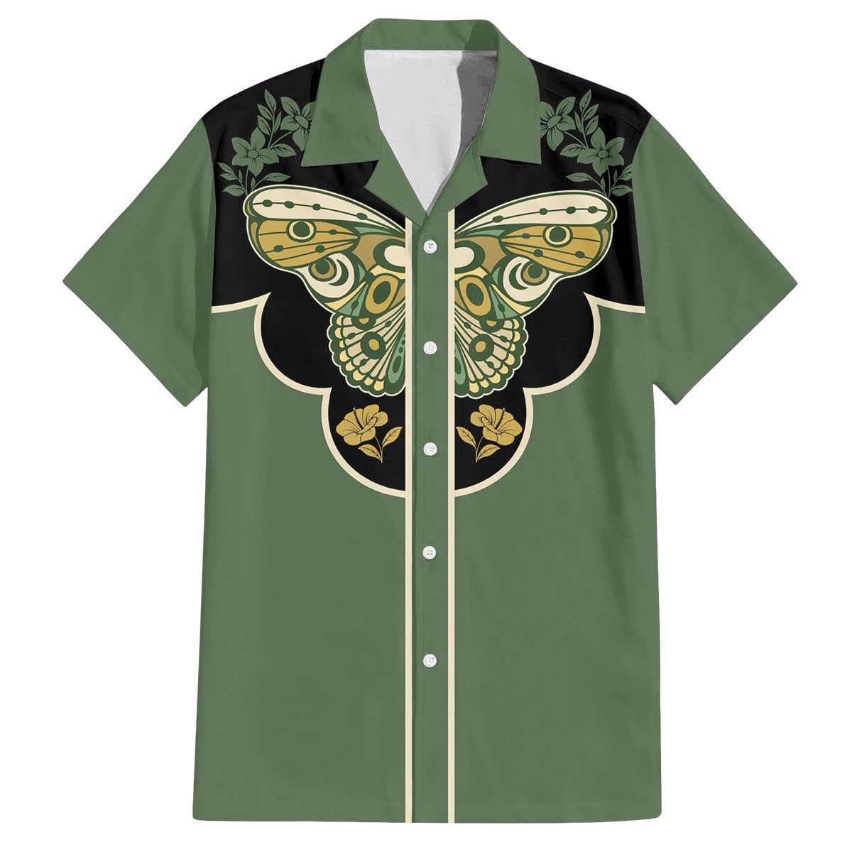 Retro Butterfly Family Matching Off The Shoulder Long Sleeve Dress and Hawaiian Shirt Western Yoke Style - Wonder Print Shop