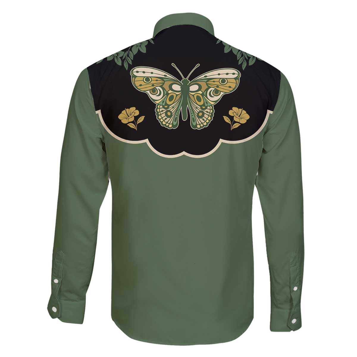 Retro Butterfly Family Matching Off The Shoulder Long Sleeve Dress and Hawaiian Shirt Western Yoke Style - Wonder Print Shop