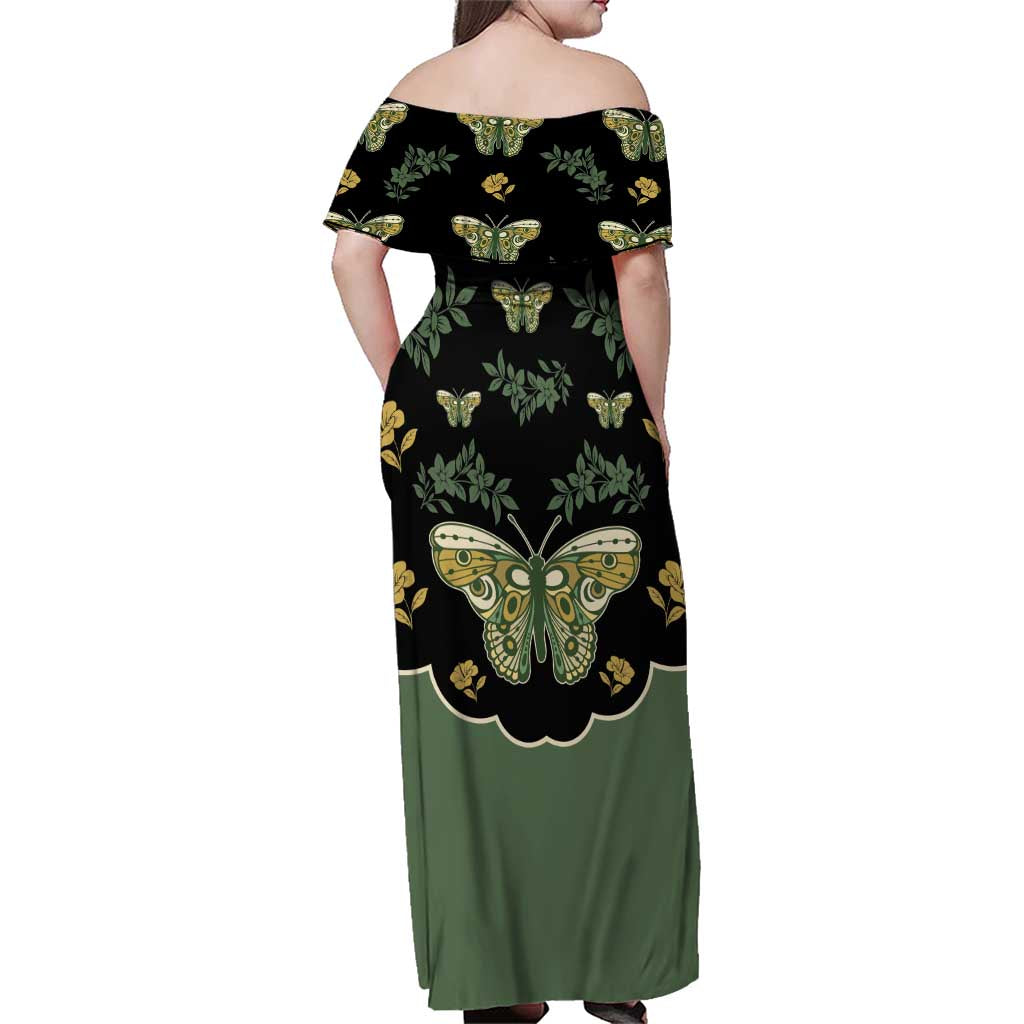 Retro Butterfly Family Matching Off Shoulder Maxi Dress and Hawaiian Shirt Western Yoke Style - Wonder Print Shop