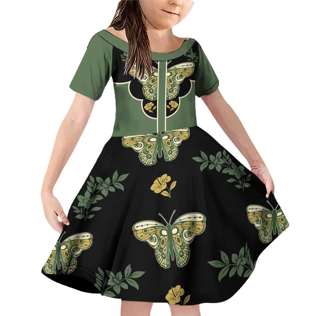 Retro Butterfly Family Matching Off Shoulder Short Dress and Hawaiian Shirt Western Yoke Style - Wonder Print Shop