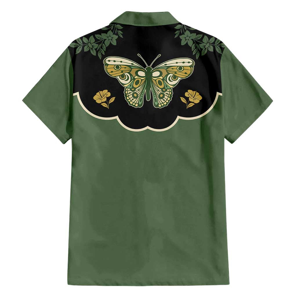 Retro Butterfly Family Matching Off Shoulder Short Dress and Hawaiian Shirt Western Yoke Style - Wonder Print Shop