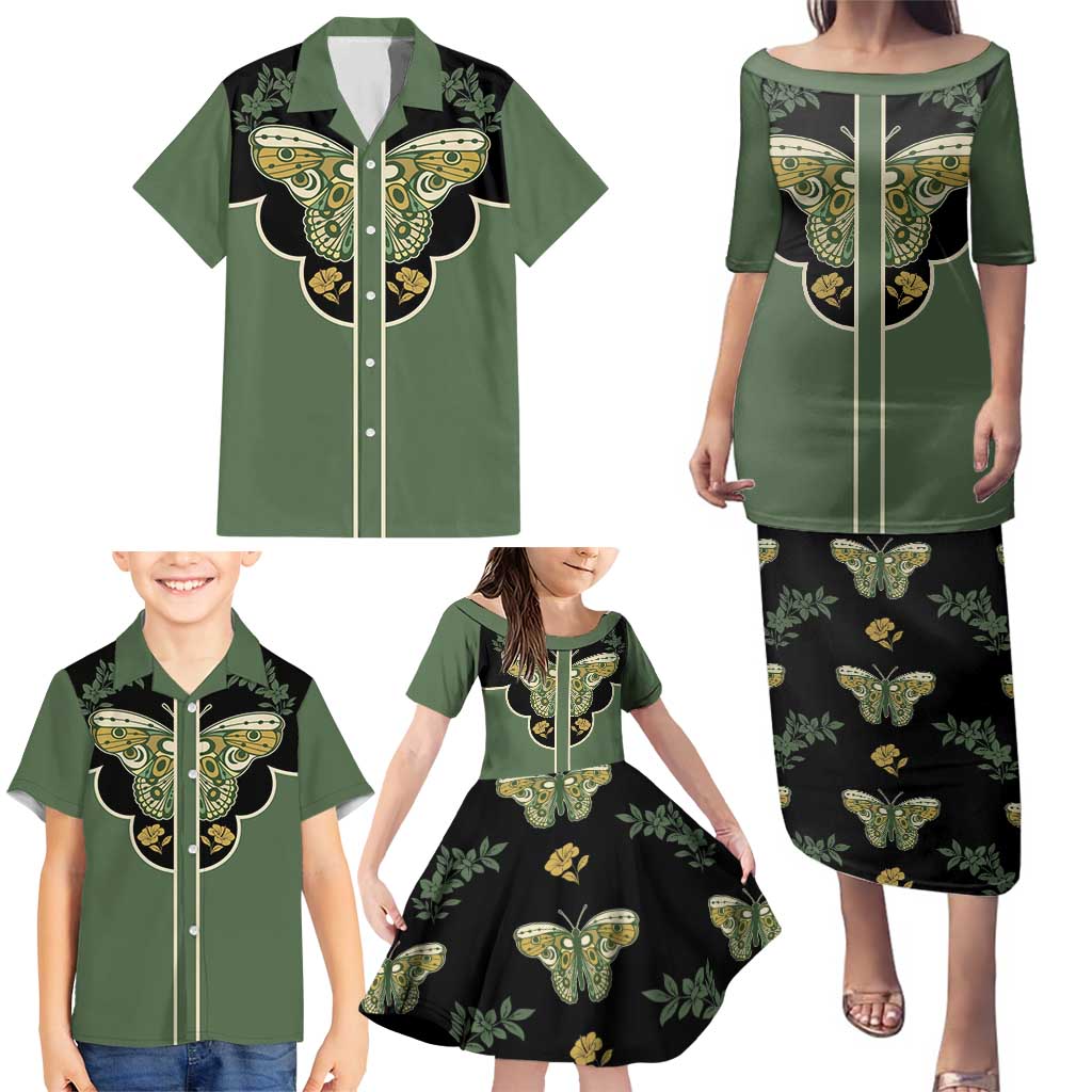 Retro Butterfly Family Matching Puletasi and Hawaiian Shirt Western Yoke Style - Wonder Print Shop