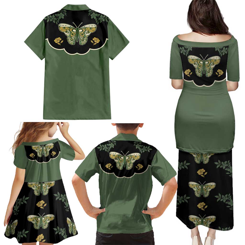 Retro Butterfly Family Matching Puletasi and Hawaiian Shirt Western Yoke Style - Wonder Print Shop