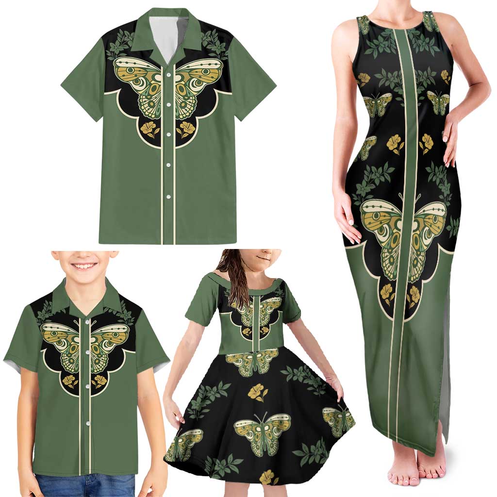 Retro Butterfly Family Matching Tank Maxi Dress and Hawaiian Shirt Western Yoke Style - Wonder Print Shop