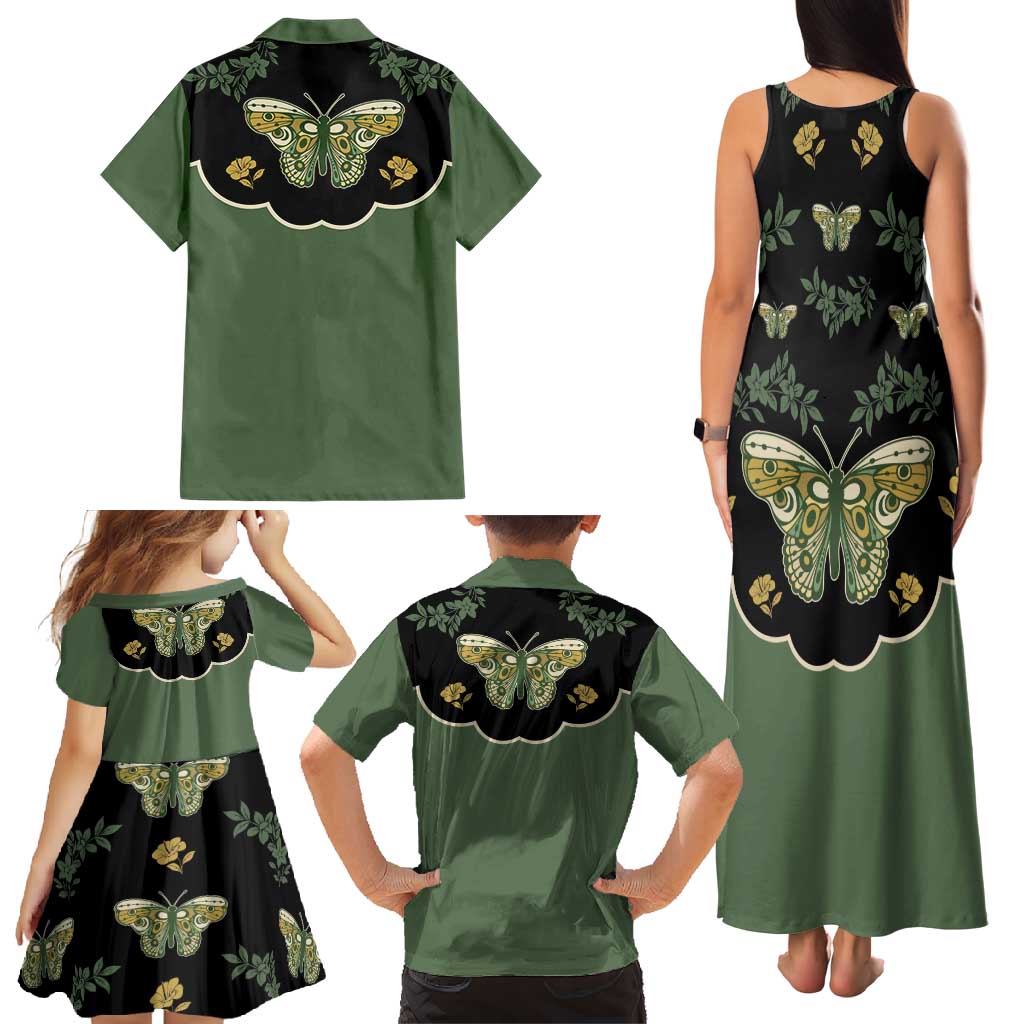 Retro Butterfly Family Matching Tank Maxi Dress and Hawaiian Shirt Western Yoke Style - Wonder Print Shop