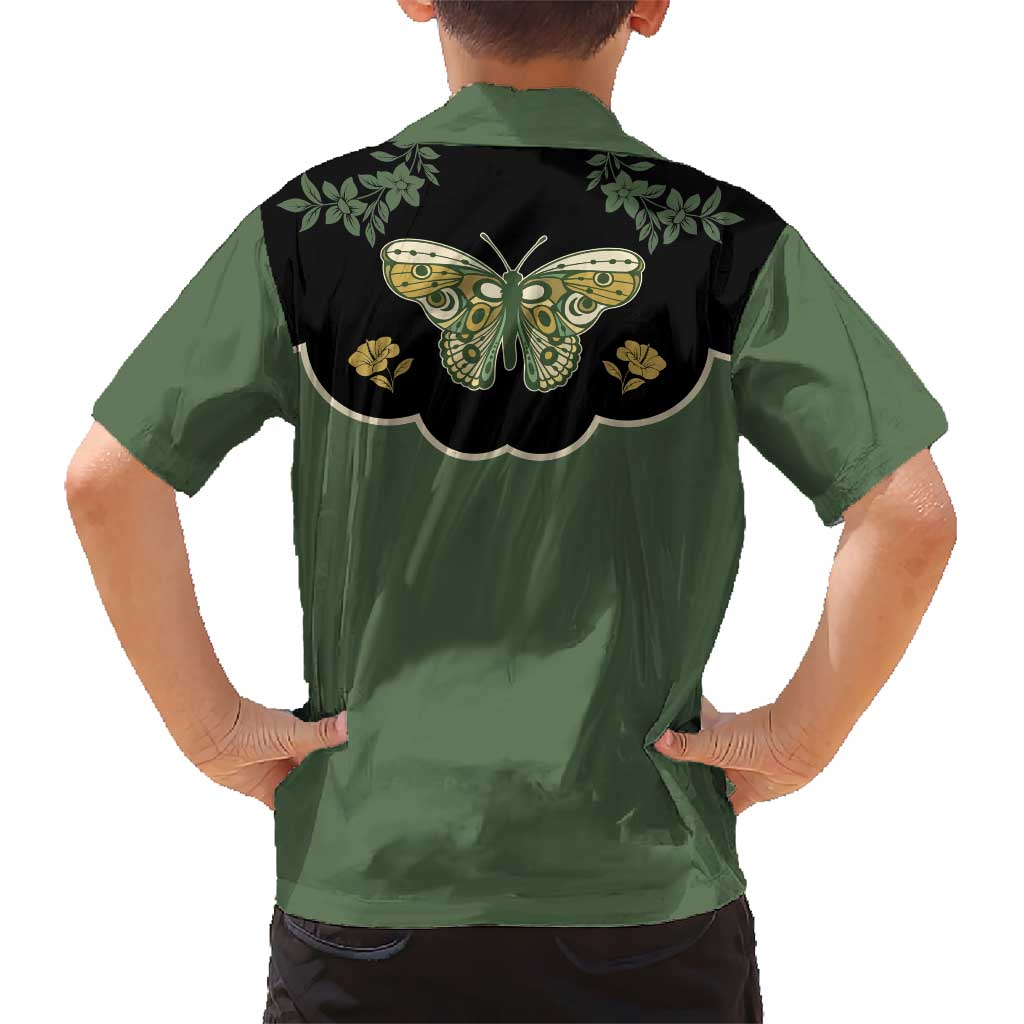 Retro Butterfly Kid Hawaiian Shirt Western Yoke Style - Wonder Print Shop