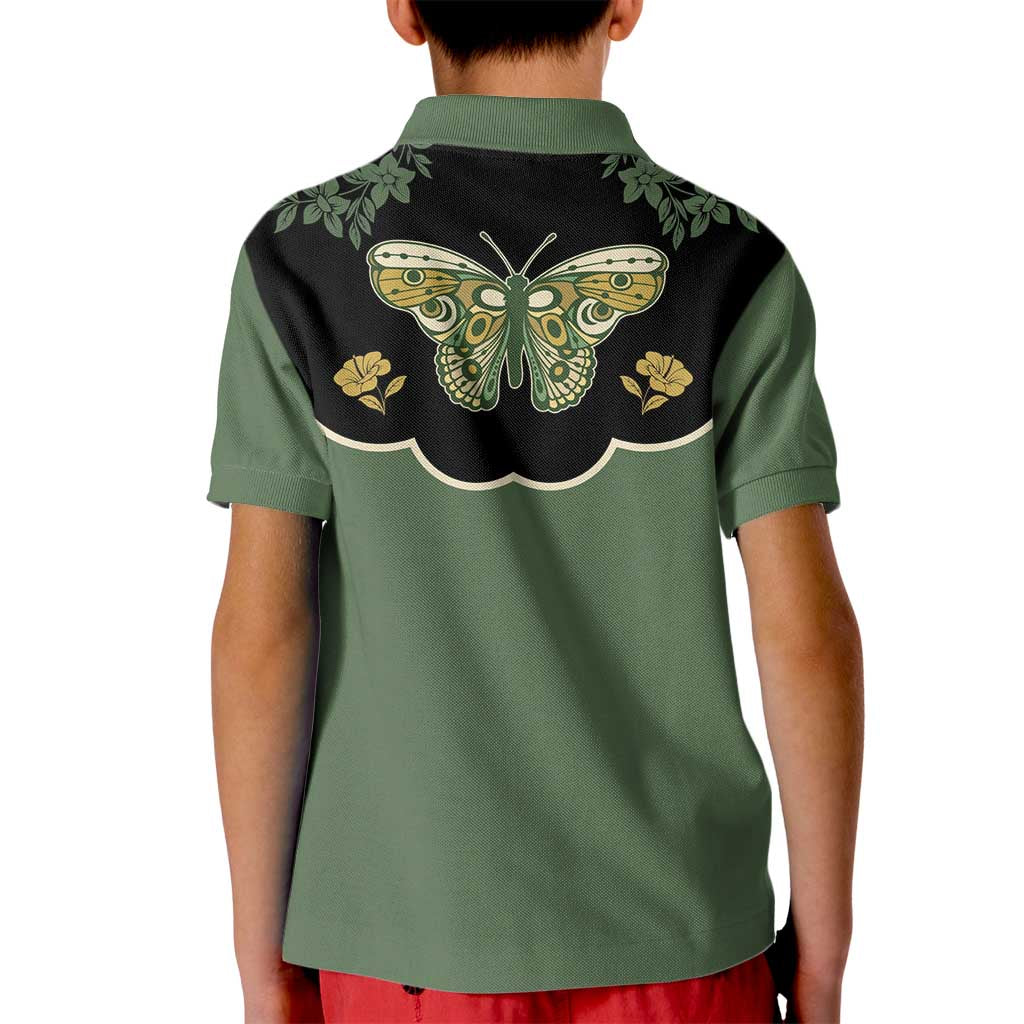 Retro Butterfly Kid Polo Shirt Western Yoke Style - Wonder Print Shop