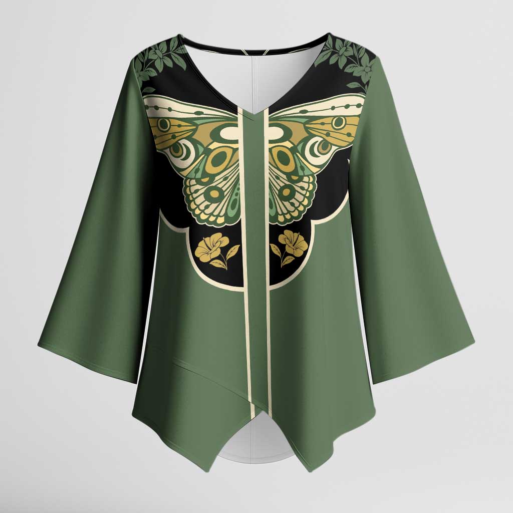 Retro Butterfly Kimono Sleeve Blouse Western Yoke Style - Wonder Print Shop