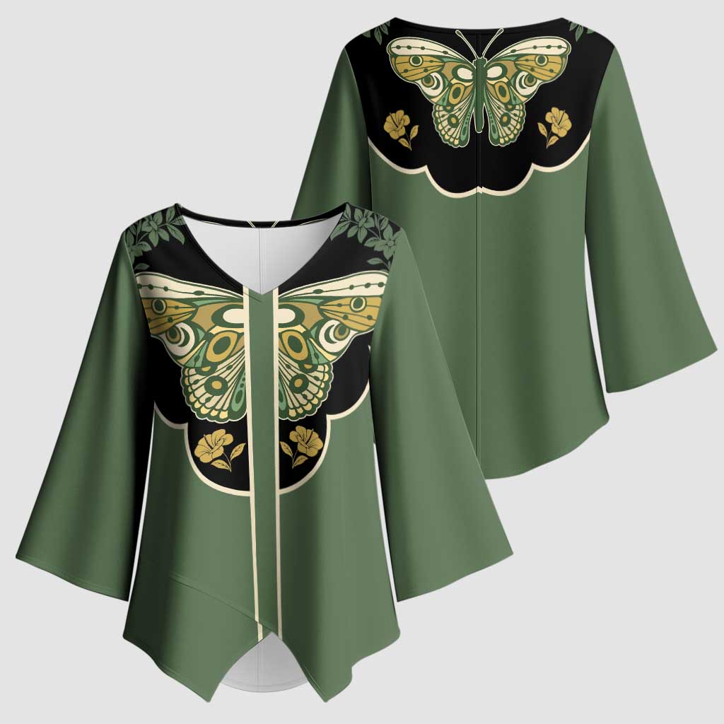 Retro Butterfly Kimono Sleeve Blouse Western Yoke Style - Wonder Print Shop