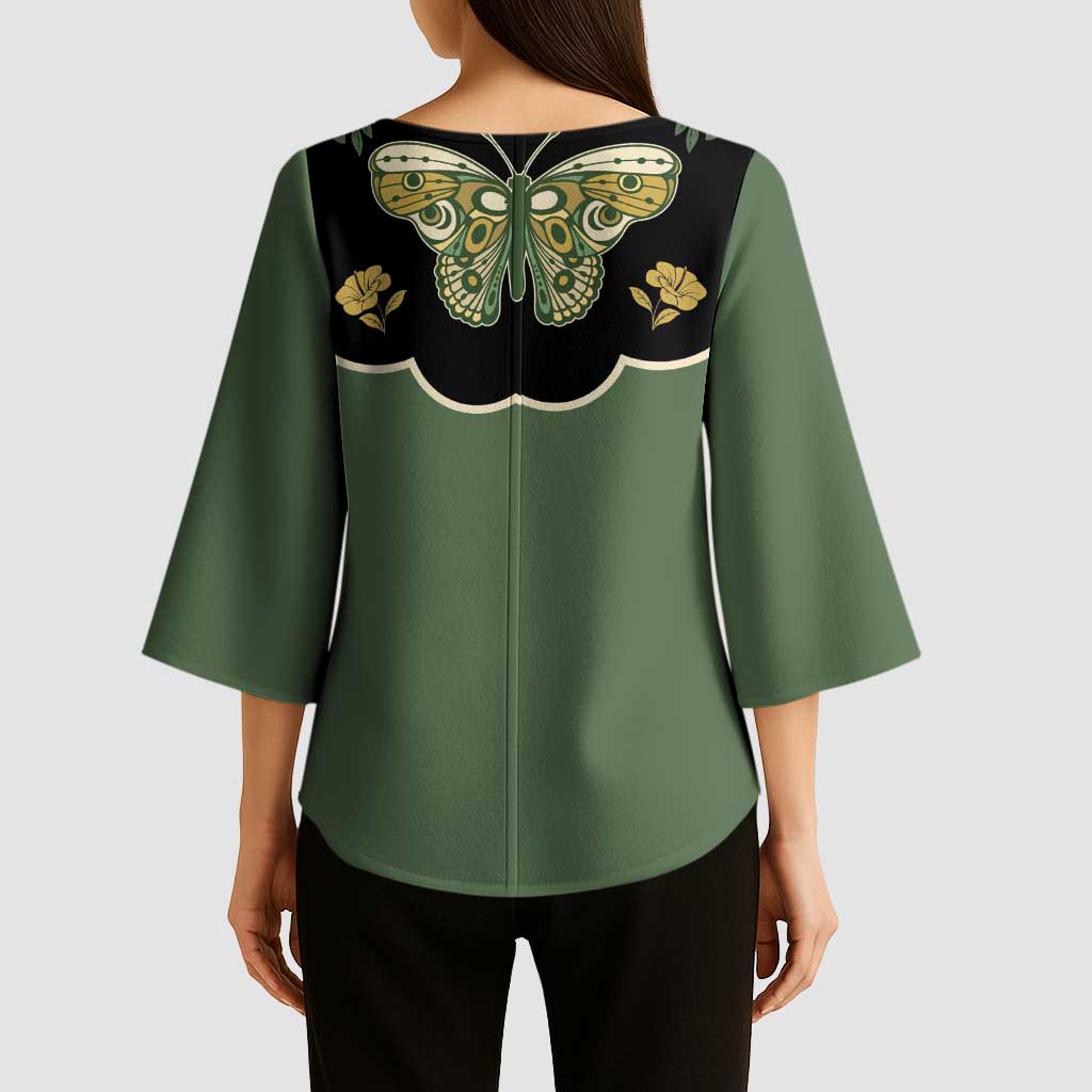 Retro Butterfly Kimono Sleeve Blouse Western Yoke Style - Wonder Print Shop