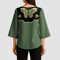 Retro Butterfly Kimono Sleeve Blouse Western Yoke Style - Wonder Print Shop