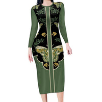 Retro Butterfly Long Sleeve Bodycon Dress Western Yoke Style - Wonder Print Shop