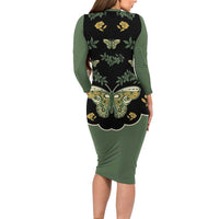 Retro Butterfly Long Sleeve Bodycon Dress Western Yoke Style - Wonder Print Shop