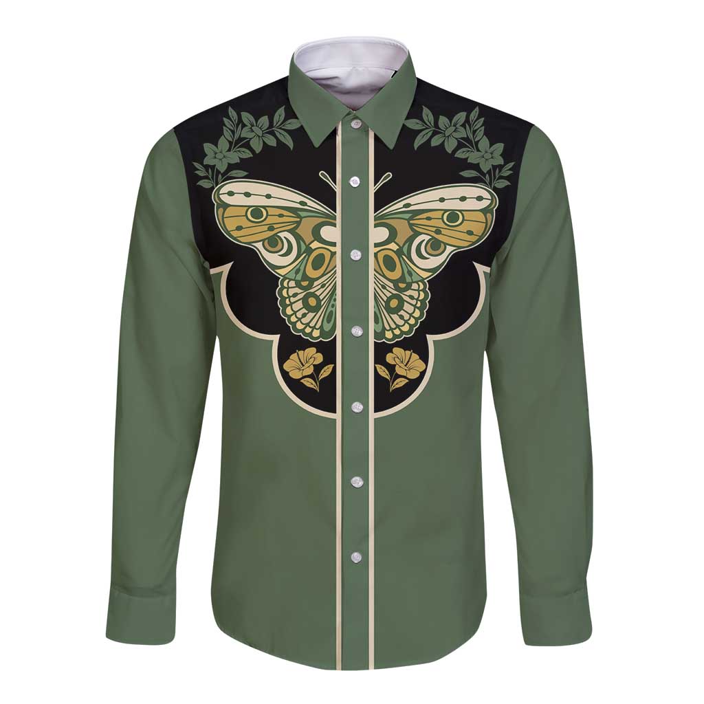 Retro Butterfly Long Sleeve Button Shirt Western Yoke Style - Wonder Print Shop