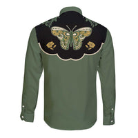 Retro Butterfly Long Sleeve Button Shirt Western Yoke Style - Wonder Print Shop