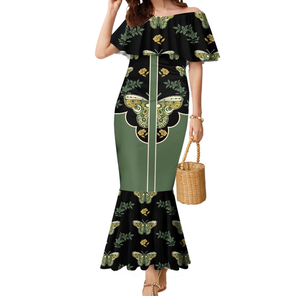 Retro Butterfly Mermaid Dress Western Yoke Style - Wonder Print Shop