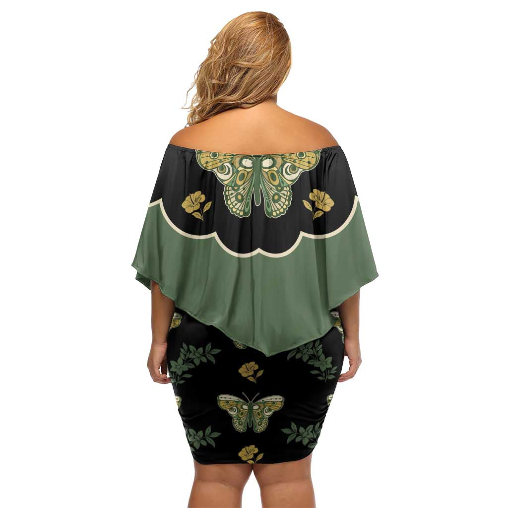 Retro Butterfly Off Shoulder Short Dress Western Yoke Style - Wonder Print Shop