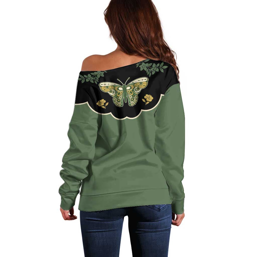 Retro Butterfly Off Shoulder Sweater Western Yoke Style - Wonder Print Shop