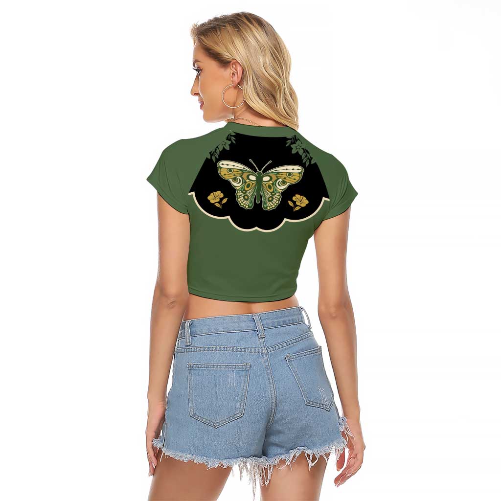 Retro Butterfly Raglan Cropped T Shirt Western Yoke Style - Wonder Print Shop