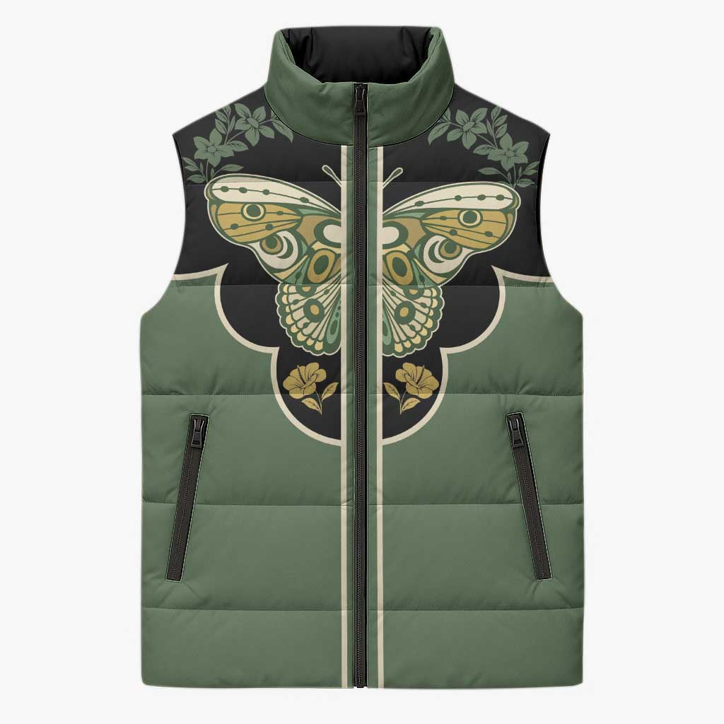 Retro Butterfly Sleeveless Puffer Jacket Western Yoke Style - Wonder Print Shop