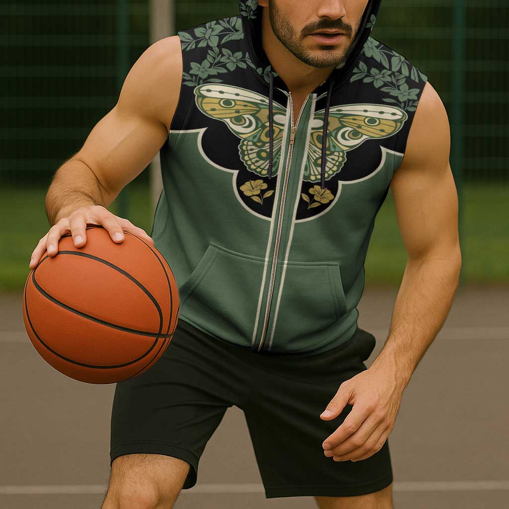 Retro Butterfly Sleeveless Zip Hoodie Western Yoke Style - Wonder Print Shop