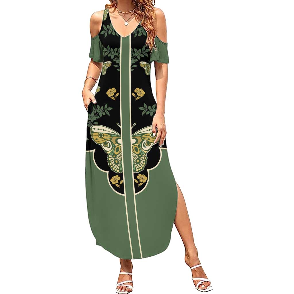 Retro Butterfly Summer Maxi Dress Western Yoke Style - Wonder Print Shop