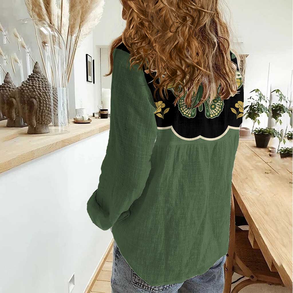 Retro Butterfly Women Casual Shirt Western Yoke Style - Wonder Print Shop