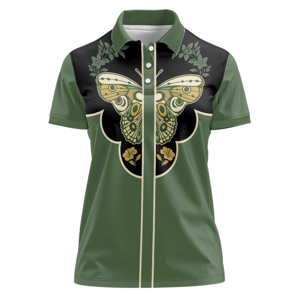 Retro Butterfly Women Polo Shirt Western Yoke Style - Wonder Print Shop