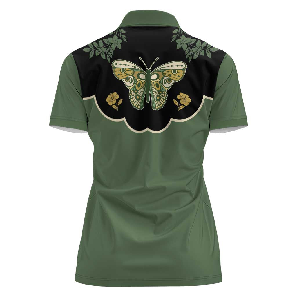 Retro Butterfly Women Polo Shirt Western Yoke Style - Wonder Print Shop