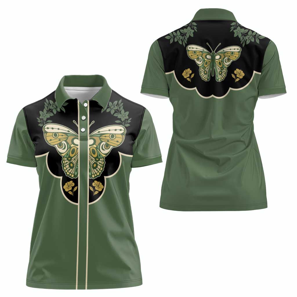 Retro Butterfly Women Polo Shirt Western Yoke Style - Wonder Print Shop