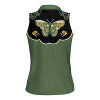 Retro Butterfly Women Sleeveless Polo Shirt Western Yoke Style - Wonder Print Shop