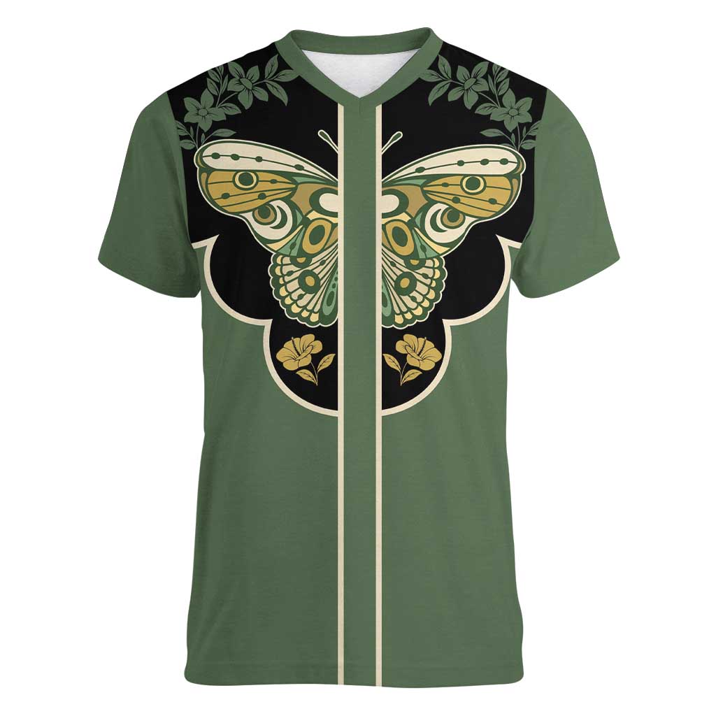 Retro Butterfly Women V-Neck T-Shirt Western Yoke Style - Wonder Print Shop