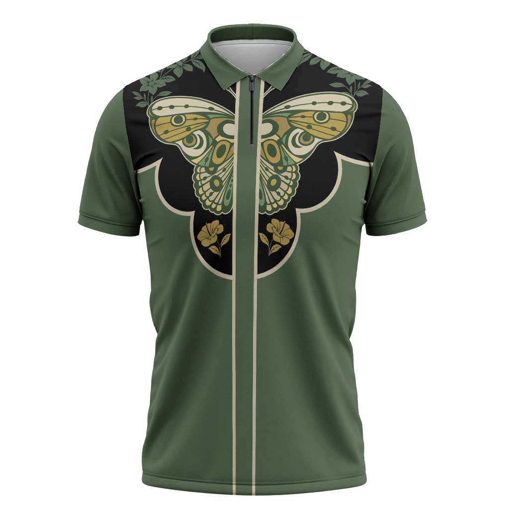 Retro Butterfly Zipper Polo Shirt Western Yoke Style - Wonder Print Shop