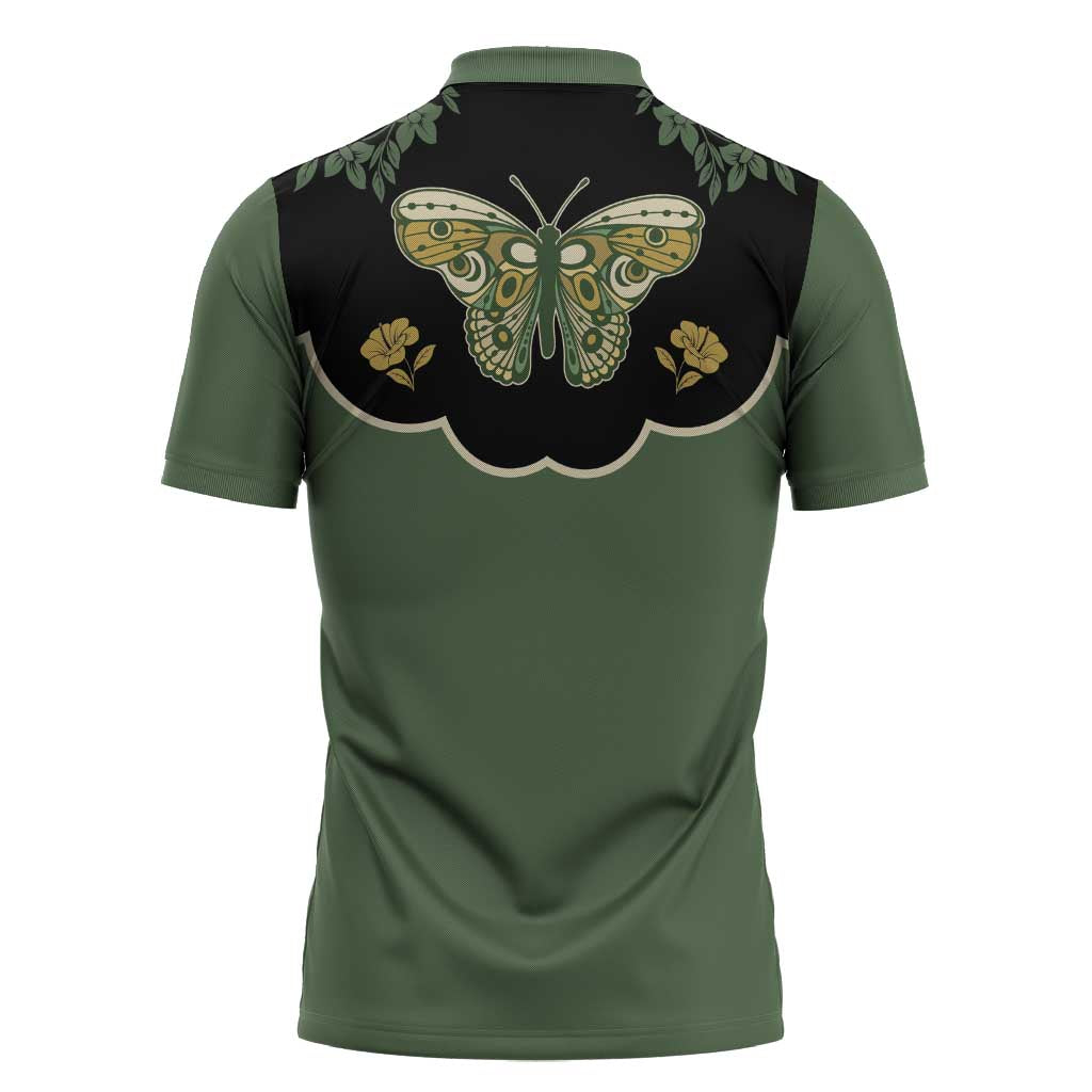 Retro Butterfly Zipper Polo Shirt Western Yoke Style - Wonder Print Shop