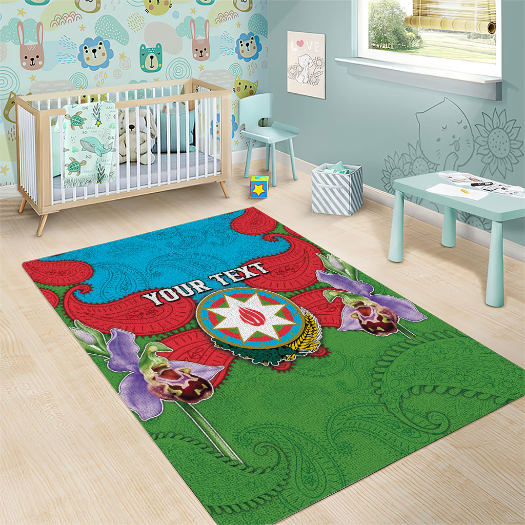 Personalized Azerbaijan Area Rug Khari Bulbul Buta Pattern Emblem Flame