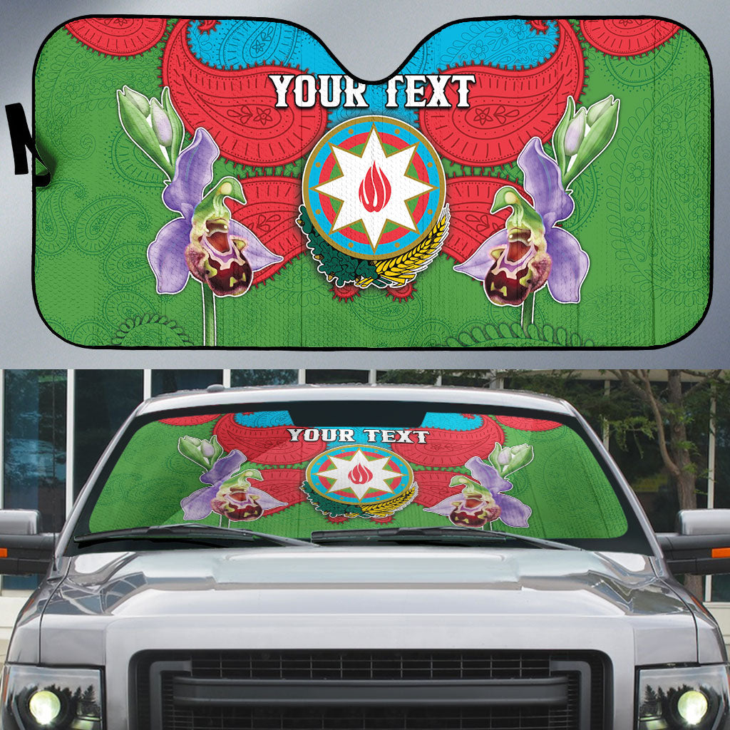 Personalized Azerbaijan Auto Sun Shade Khari Bulbul Buta Pattern Emblem Flame