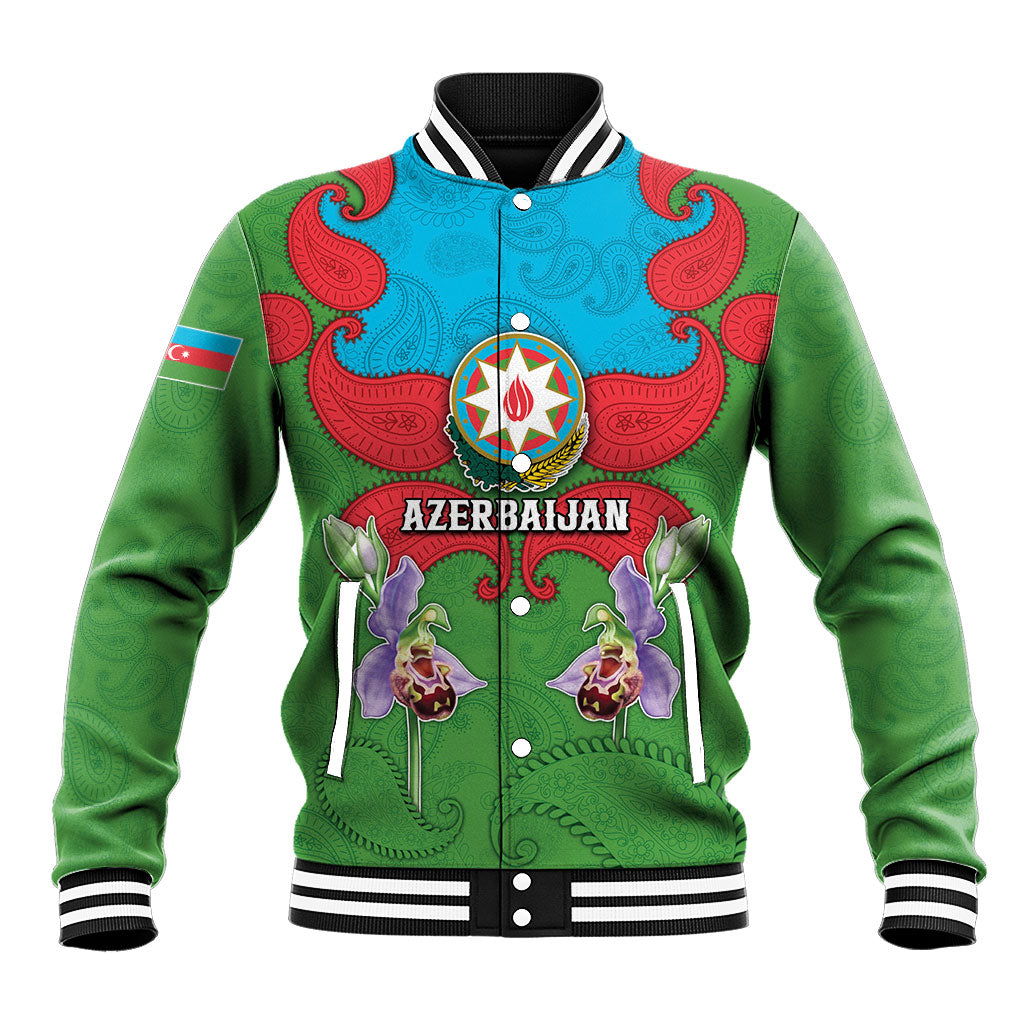 Personalized Azerbaijan Baseball Jacket Khari Bulbul Buta Pattern Emblem Flame