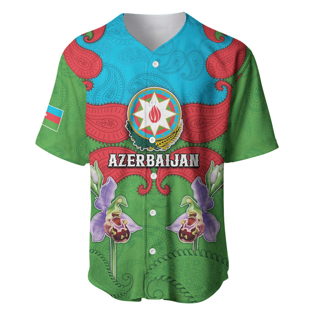 Personalized Azerbaijan Baseball Jersey Khari Bulbul Buta Pattern Emblem Flame