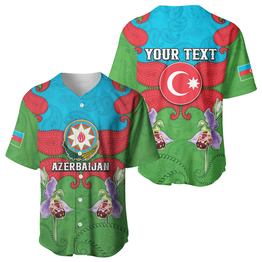 Personalized Azerbaijan Baseball Jersey Khari Bulbul Buta Pattern Emblem Flame