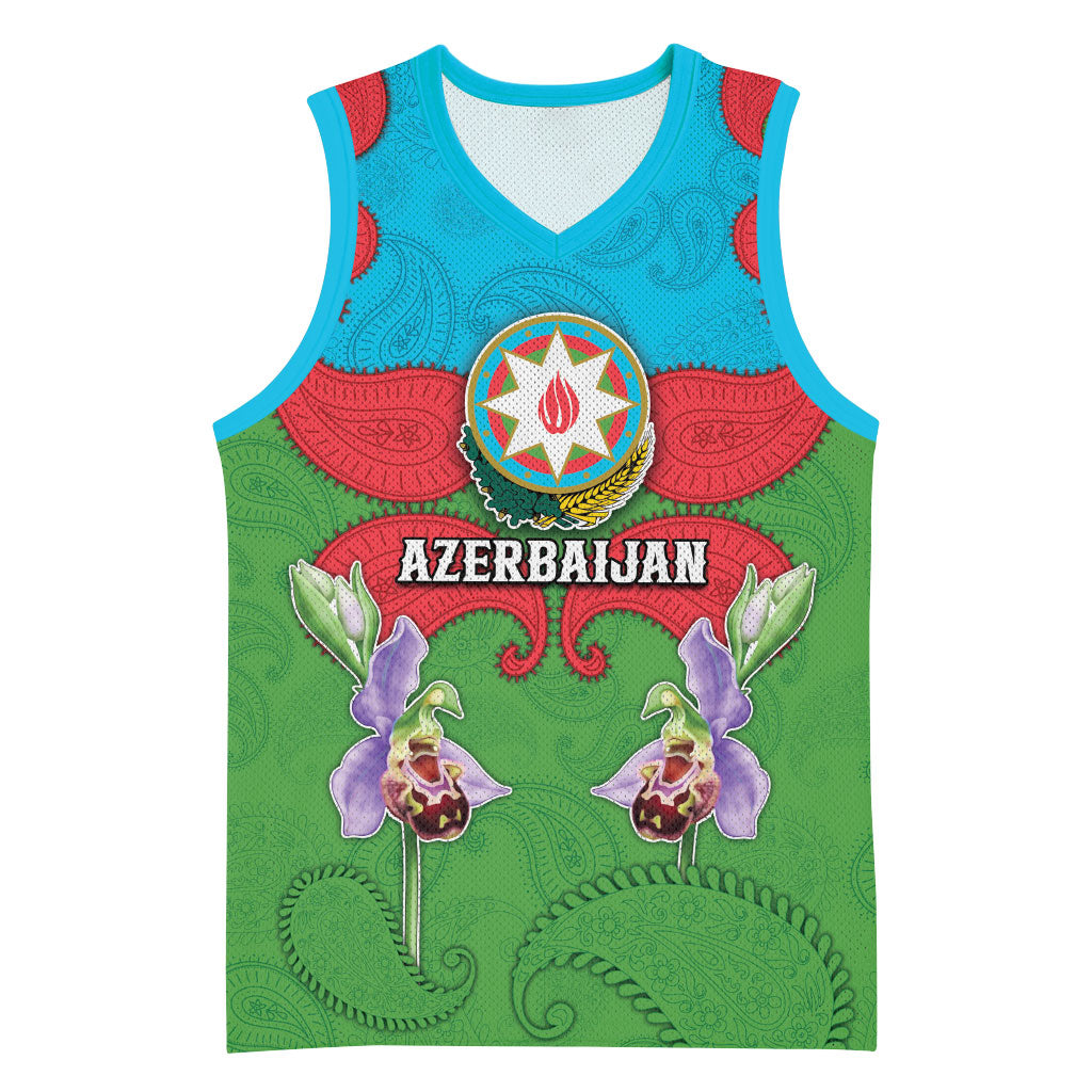 Personalized Azerbaijan Basketball Jersey Khari Bulbul Buta Pattern Emblem Flame