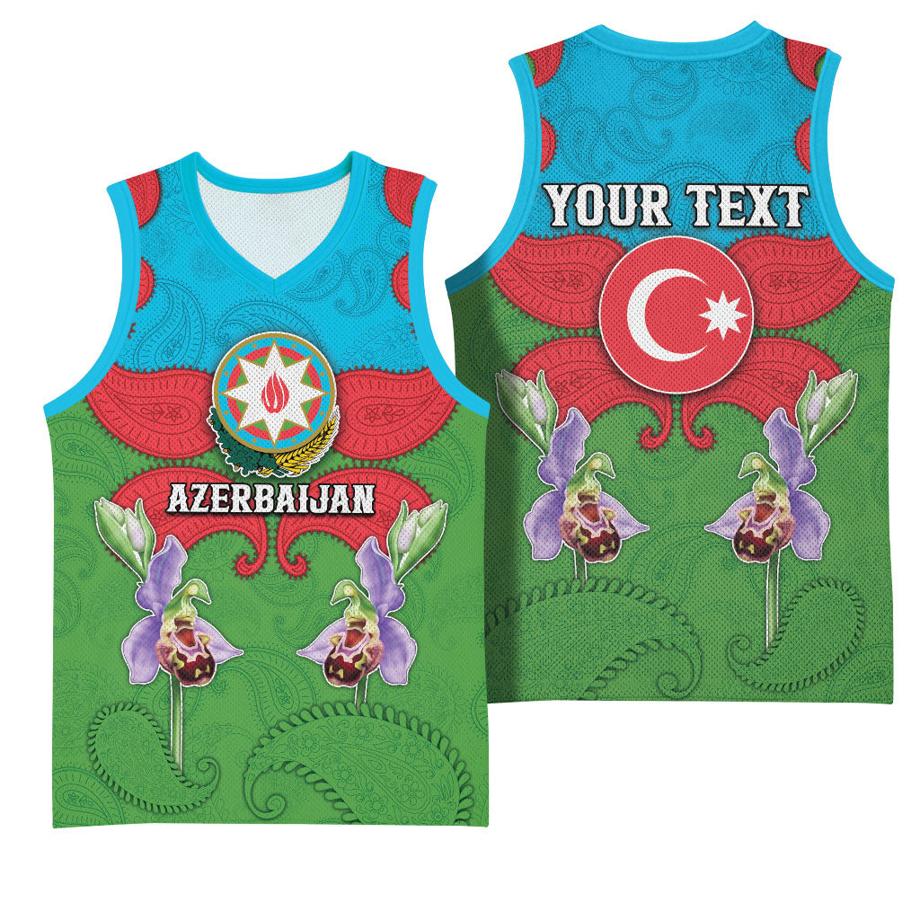 Personalized Azerbaijan Basketball Jersey Khari Bulbul Buta Pattern Emblem Flame