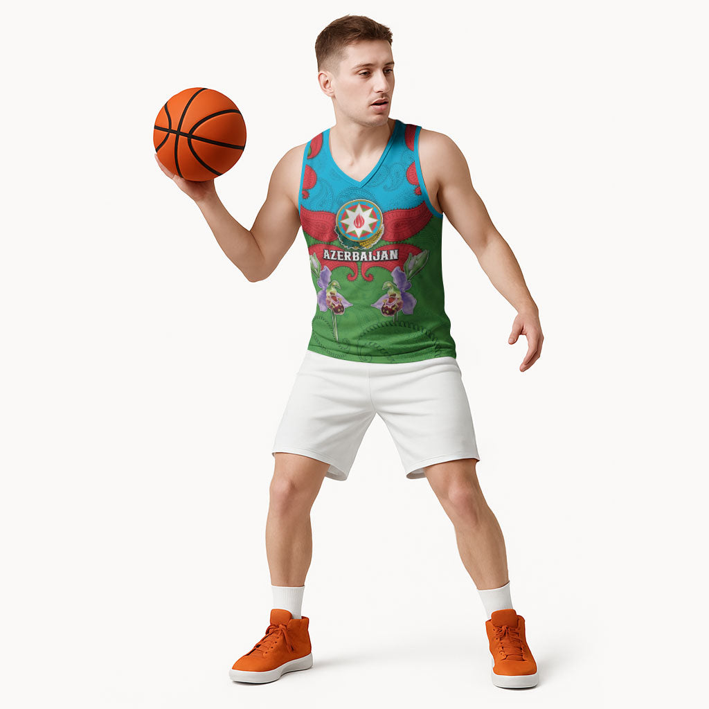 Personalized Azerbaijan Basketball Jersey Khari Bulbul Buta Pattern Emblem Flame
