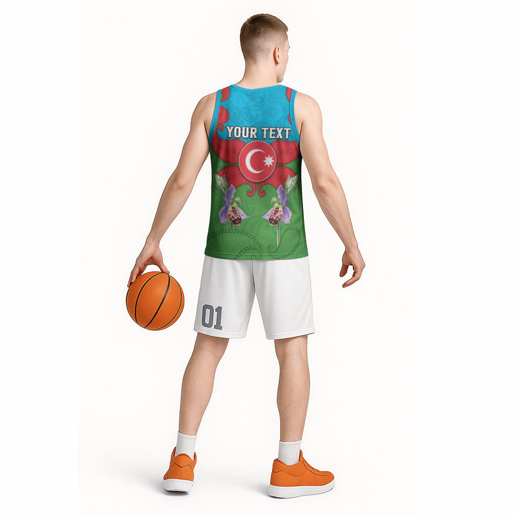Personalized Azerbaijan Basketball Jersey Khari Bulbul Buta Pattern Emblem Flame